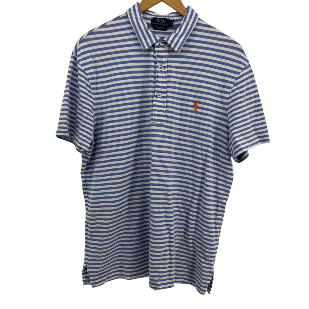 Polo Ralph Lauren Featherweight Mesh Striped Blue White Polo Shirt Men Size‎ L